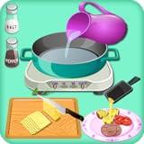 cooking salad in kitchen