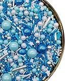 Blue Silver Sprinkles 120g/ 4.2oz- Christmas Edible for Cake and Cupcake Sprinkles with Assorted Shapes and Sizes for Parties, Metallic Sprinkle Mix for Cookies, Ice Cream, Cake and Cupcake Decorating