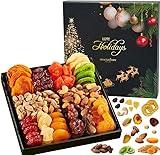 Christmas Dried Fruit & Nuts Gift Basket Arrangement Platter, Gourmet Food Snack Box, Healthy Kosher (Single)