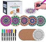 Hula Home Color Your Own Coaster Mandalas w/Markers | 8 Absorbent Ceramic Tiles w/Cork Base | Gift Arts and Crafts DIY Kit for Adults, Hobby, Teens, Seniors, Women, Elderly