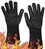 QualiFaction 2 Pack Extreme Heat Resistant BBQ Gloves Ideal for Grilling, Barbecuing, Baking and Camping Non-Slip Silicone Barbecue Kitchen Oven Mitts 13 Inch Black