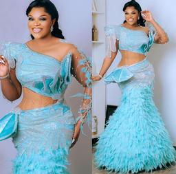 2024 Plus Size Light Sky Blue Mermaid Prom Dress Lacefull Promdress Feathers Crystals Evening Formal Party Second Reception Birthday Engagement Gowns Dresses ZJ65