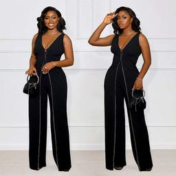 Wide Leg Jumpsuit V Collar Sleeveless Jumpsuit With A Stylish Women S Style Featuring Patchwork And Personalized Design Straight Leg Pants