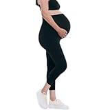 Motherhood Maternity Women's Essential Stretch Secret Fit Over The Belly Pregnancy Crop Capri Legging, Black, Large