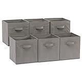 Amazon Basics Collapsible Fabric Storage Cubes Organizer with Handles, Sturdy, Gray, 10.5-x-10.5-x-11-inch, Pack of 6