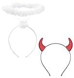 Zivyes Angel Halo and Devil Horns Headband White Red Black Halloween Feather Headbands Costume Accessories (white and red)