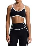 Aoxjox Women's Color Block Workout Sports Bras Fitness Lexi Lined Strappy Bra Athletic Yoga Crop Tank (Black and White, Small)