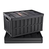 VEVOR 65L Collapsible Storage Bins with Lids 3 Packs, Stackable Utility Crates with Handles, Large Folding Containers for Organizing Tools, Books, Food, Drinks, Camping&Transport