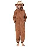 Kgromfy Unisex Bear Costume for Kids Halloween Outfit Dress Up Teens Novelty Animal Cosplay Jumpsuit Comfy Homewear Brown S