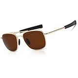 SUNGAIT Men's Military Style Polarized Pilot Aviator Sunglasses Bayonet Temples (Gold/Brown (Spring Hinge))