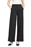 Balleay Art Dress Pants Women High Waisted Loose Stretch Wide Leg Trousers Work Business Casual Ladies Slacks with Pockets Black Small