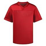Youth Blank Football Jersey, Kids Retro Mesh Athletic Practice Shirt, Boys' Custom Short Sleeve Sports Uniform (US, Alpha, Large, Regular, Red)
