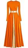 ELLYDOOR Women's Praise Dance Dress Metallic Waistband Long Swing Liturgical Worship Church Robe Dress Lyrical Dancewear Tag L, Orange