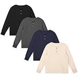 Resinta 4 Pack Toddler Boys Henley Long Sleeve Shirts Boys Waffle Henley Knit Thermal Tops for Daily Wear Running Outdoors