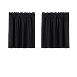 Valea Home Blackout Kitchen Curtains - Waterproof Soft Rod Pocket Curtains for Bathroom, Bedroom - 24 inch Length, 2 Panels, Black
