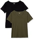 Amazon Essentials Women's Plus Size Short-Sleeve V-Neck T-Shirt, Pack of 2, Black/Olive, 5X