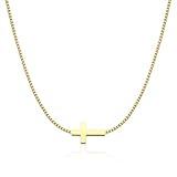 Rotnso Cross Necklace for Women 14K Gold Plated Dainty Small Sideways Cross Pendant Choker Simple Trendy Cute Cross Charm Box Chain Necklace Easter Basket Stuffers Baptism Religious Faith Jewelry Gift