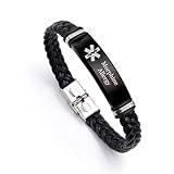 KBNSUIAN Custom Leather Medical Morphine Allergy Awareness Alert Bracelet Personalized Food Allergic Alarm Bangle for Adults Children,Free Engraving