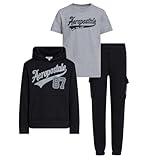 AEROPOSTALE Boys 3 Piece Outfit Set - Fleece Pullover Hoodie, Cargo Sweatpants, T-Shirt, Boys Activewear Set, Sizes 4-15 Black