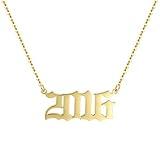 Aimber Birth Year Necklace 18K Gold Plated Birth Year Number Pendant Necklace Stainless Steel Birthday Year Necklace for Women,1970-2024(2016)