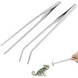 2PCS 10.6” Long Aquarium Tweezers, Straight and Curved Stainless Steel Reptile Feeding Tongs, Suitable for Bearded Dragon Tank Snakes Enclosure Accessories, Planted Tank Tools Feeder for Lizards