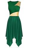 yrsZX Women's Praise Dance Tunic Dress Irregular Hem Flowy Skirt Sleeveless Worship Liturgical Lyrical Dance Costume Tag L, Green