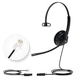 Yealink Phone Headsets for Office Phones YHS34 Lite QD to RJ9 Wired Headset Compatible with Poly Snom Grandstream Phones Desk Landline Headset with Microphone -Mono/72g/2.1m Cable