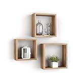Mobili Fiver, Set of 3 Square Cube Shelves, Giuditta, Rusitc Oak, Made in Italy