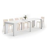 Mobili Fiver, Easy, Extendable Console Table with Extension Leaves Holder, 17.7(120.1) x35.4 in, Ashwood White, Made in Italy