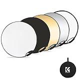K&F CONCEPT 5-in-1 Light Reflector with Grip 22"(60cm) Photography Diffuser Collapsible Portable for Studio and Outdoor Lighting Gold Silver White Black Translucent