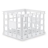 Sterilite Storage Crate, Stackable Plastic Bin Open Basket with Handles, Organize Home, Garage, Office, School, White, 1-Pack