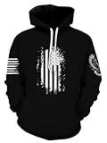 Aueoero Unisex Graphic Hoodies, 3D Novelty Pullover Sweatshirt, Xmas Men Women Teen Boy Gifts, Black White Galaxy Print Flag (US, Alpha, Large, X-Large, Regular, Black Flag)