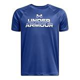 Under Armour Boys Tech Split Wordmark Short Sleeve T Shirt, (432) Tech Blue / / White, Small