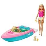 Barbie Doll and Boat Playset with Pet Puppy, Life Vest and Accessories, Fits 3 Dolls & Floats in Water, Gift for 3 to 7 Year Olds