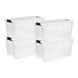 Sterilite 4 Pack Ultra Latching Box, Storage Bins with Lids, Clear Plastic, 70 Quart - Heavy-Duty Organizing Containers for Closet, Bathroom, and Office