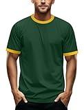 Zengjo Men's Ringer Tee Crewneck Athletic T Shirts Short Sleeve Sport Shirt for Men(Green/Yellow,XL)