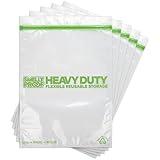 Smelly Proof HEAVY DUTY Reusable STAND-UP Bags for Food Storage, USA Made, NO PEVA & BPA FREE, Reusable Freezer Bags, Dishwasher-Safe, Triple Zip, CLEAR 5-mils XXL 2-Gallon 12" x 16" - 5pk