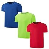 3-Pack Kids/Boys/Youth Mesh Athletic Quick Dry Shirts Youth Activewear Moisture Wicking Short Sleeve T-Shirts(Age 4-15Years)
