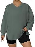 Eytino Plus Size Sweatshirts for Women Oversized V Neck Long Sleeve Pullover Tops 2025 Fall Fashion Outfit Clothes,3X Green
