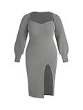 CIDER Plus Size 2 Piece Sweater Dresses for Women Long Sleeve Midi Dress Slit Winter Pullover Wedding Guest Outfits Grey
