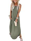 ANRABESS Women Summer Maxi Dress Beach Vacation Sundress Sleeveless Casual Loose Shirt Dresses 2025 Travel Outfits Olive Medium