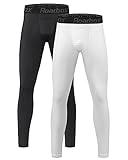 Roadbox 2 Pack Boys Compression Pants Leggings Base Layer Underwear Youth Quick Dry Spandex Tights Running Football Blackwhite