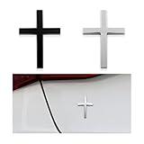 DXNQ 2PCS Metal Jesus Christ Cross Badge Stickers, 2.5"×1.8" Alloy 3D Individual Car Cross Sticker, Self Adhesive Scratch Covering Metal Cross Auto Emblem Decal for Car Body Fender Tail (Black+Silver)