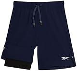 Reebok Boys Shorts - 2 in 1 Basketball Shorts with Compression Liner and Pockets - Gym and Running Boys Athletic Shorts, Size 10-12, Dark Blue