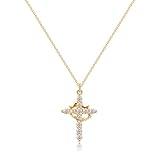 Tewiky Cross Necklace for women-Dainty 14k Gold Plated/Silver Plated Pendant Necklaces Simple Cross Pendant Necklace Cute Tiny Jewelry for Women