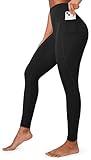 Ewedoos Compression Leggings with Pockets for Women Tummy Control Leggings No Front Seam Workout High Waisted Yoga Pants Gym Black