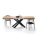 Mobili Fiver, Emma 63(94.5) x35.4 in Extendable Table, Rustic Oak with Black Crossed Legs, Made in Italy