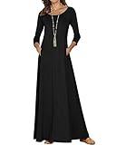 Jacansi Womens Maxi Dresses for Spring with Sleeve Casual Long Dresses with Pockets (01-Black, XX-Large)