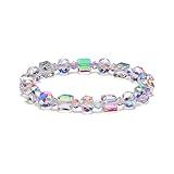 HANGINTHERE Stretch Crystal Beaded Bracelets for Women Trendy, 7 Inch, White Faceted Crystal Jewelry, Rainbow Sparkle Gifts for Mom Wife