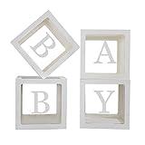 Baby Boxes with Letters for Baby Shower,Clear Baby Shower Decorations Block Boxes for Gender Reveal,Transparent Balloon Box Backdrop Birthday Party,4PCS